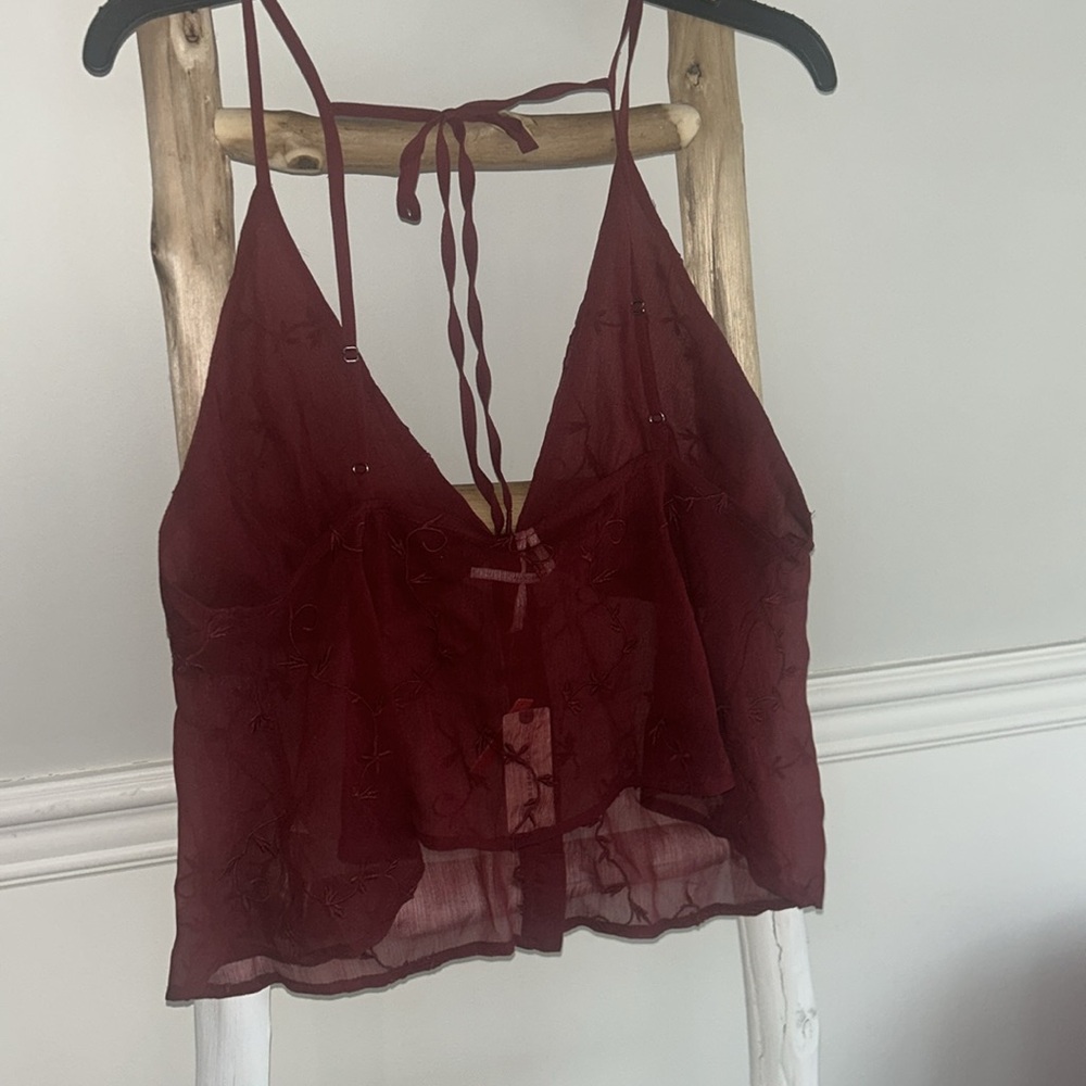 NWT Anthropologie Sheer Embroidered Lounge Tank Top Size Large Z468 - Picture 3 of 3